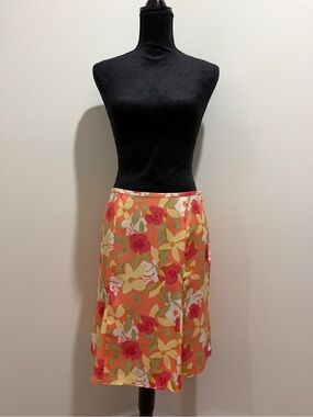 Vintage Kasper Sportswear Floral Midi Skirt Size 6 Orange Pink